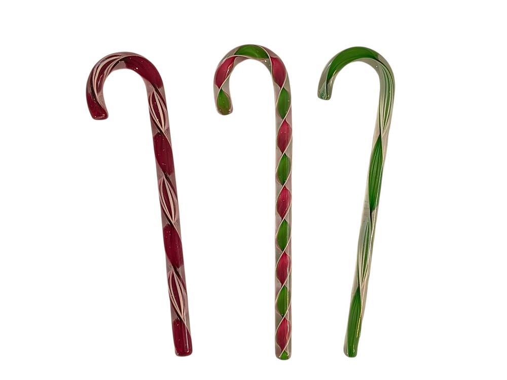 Metropolitan Museum Art Holiday Crystal Candy Cane Ornaments 3 MOMA Red Green